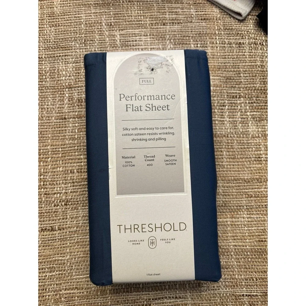 NWT • Threshold Performance Flat‎ Size FULL Sheet • 100% Cotton • Metallic Blue